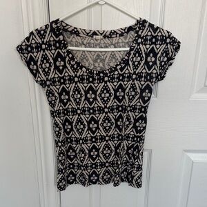 J. Crew Black and Cream Geometric Short Sleeve Tee